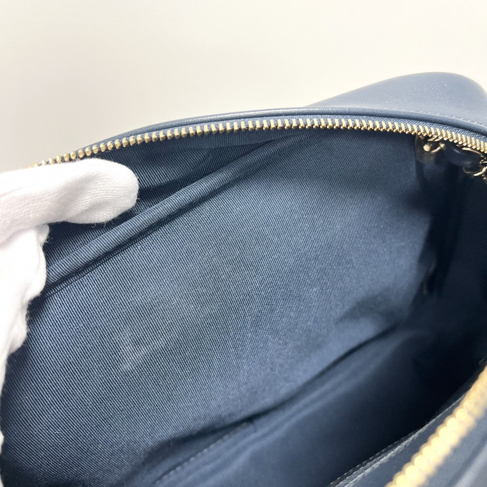 CHANEL シャネル ショルダーバッグ ココマーク チェーン シェブロン レザー ネイビー 紺 ゴールド金具 レディース【中古品】