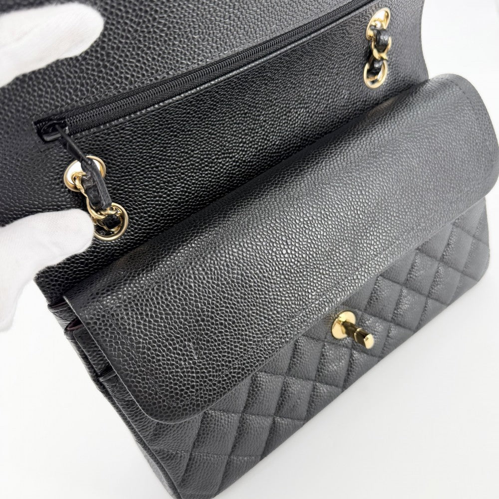 CHANEL シャネル ショルダーバッグ マトラッセ25 ダブルチェーン ココマーク ダブルフラップ キャビアスキン ブラック 黒 ゴールド金具 レディース【中古品】