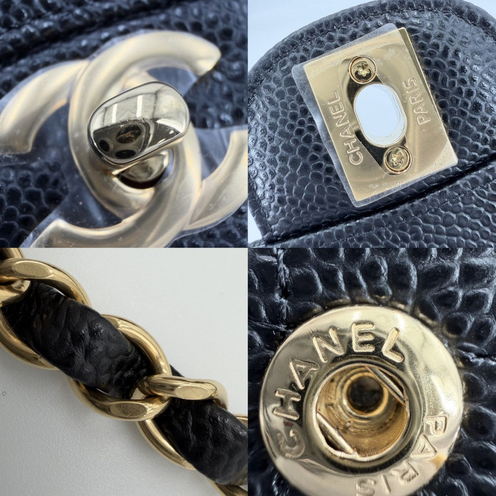 CHANEL シャネル ショルダーバッグ マトラッセ25 ダブルチェーン ココマーク ダブルフラップ キャビアスキン ブラック 黒 ゴールド金具 レディース【中古品】