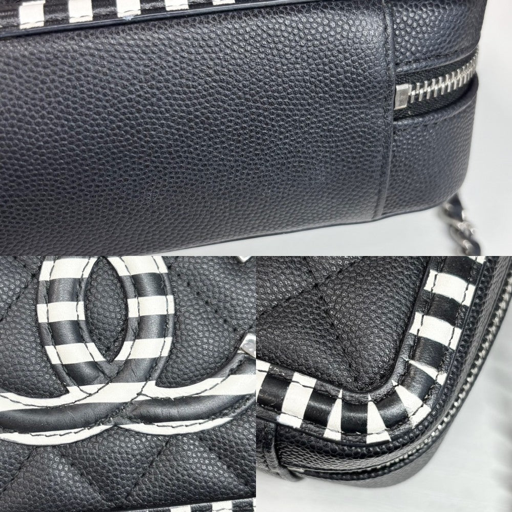 CHANEL シャネル ショルダーバッグ マトラッセ CCフィリグリー ミニ ストライプ チェーン スクエア キャビアスキン ブラック 黒 ゴールド金具 レディース【中古品】