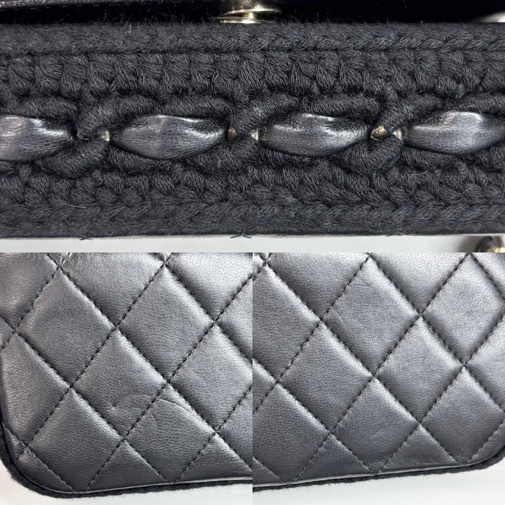 CHANEL シャネル ショルダーバッグ マトラッセ フラップフォンケース チェーンショルダー ニット ココマーク ラムスキン ブラック 黒 ゴールド金具 レディース【中古品】