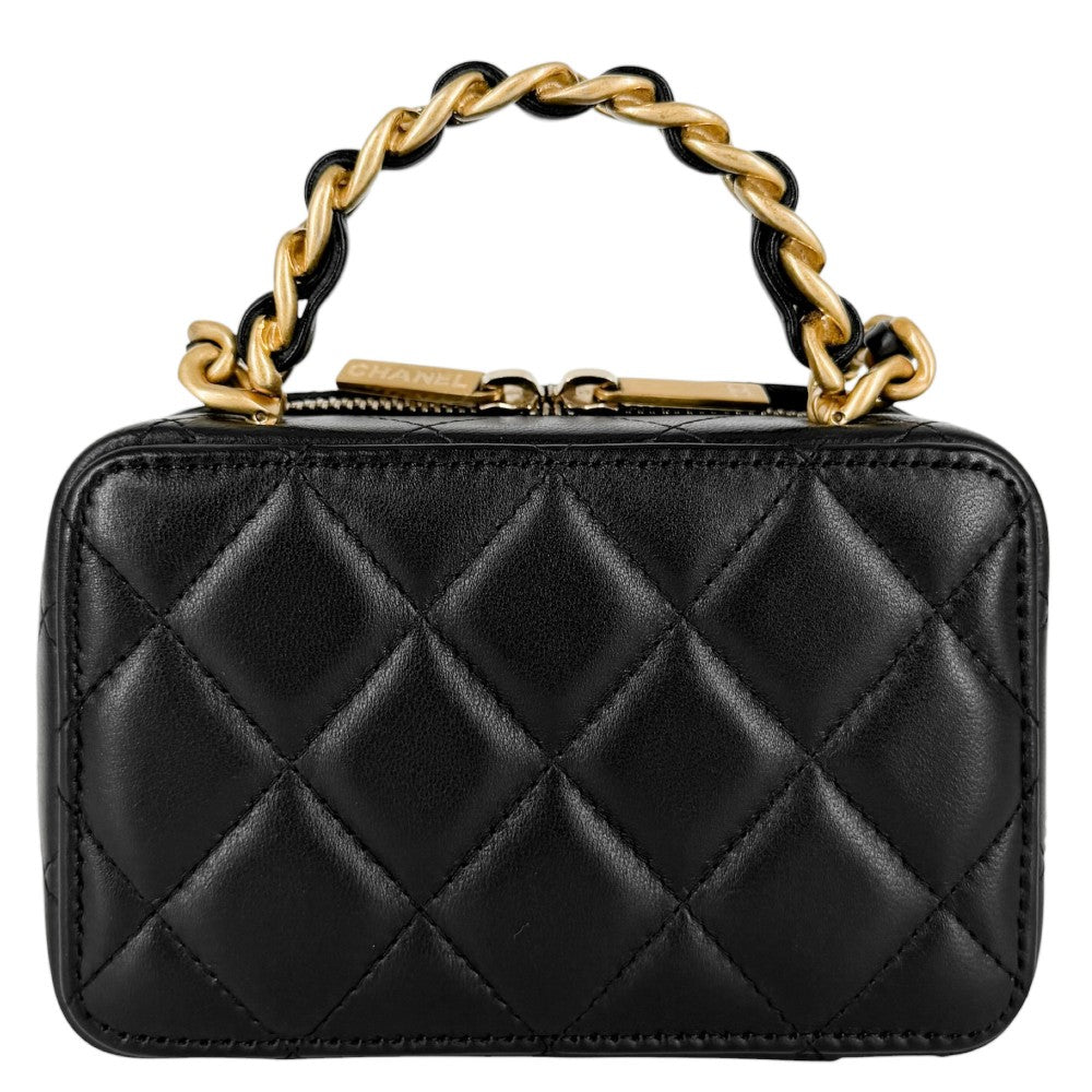 CHANEL シャネル 2WAY マトラッセ ココマーク ミニハンドバッグ チェーンショルダーバッグ バニティ ラムスキン ブラック 黒 アンティークゴールド金具 レディース【中古品】