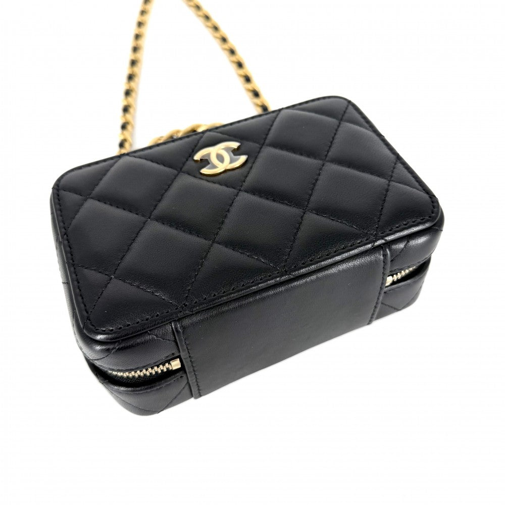CHANEL シャネル 2WAY マトラッセ ココマーク ミニハンドバッグ チェーンショルダーバッグ バニティ ラムスキン ブラック 黒 アンティークゴールド金具 レディース【中古品】