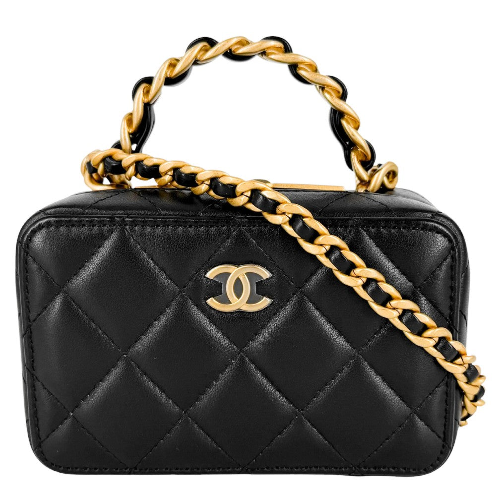 CHANEL シャネル 2WAY マトラッセ ココマーク ミニハンドバッグ チェーンショルダーバッグ バニティ ラムスキン ブラック 黒 アンティークゴールド金具 レディース【中古品】