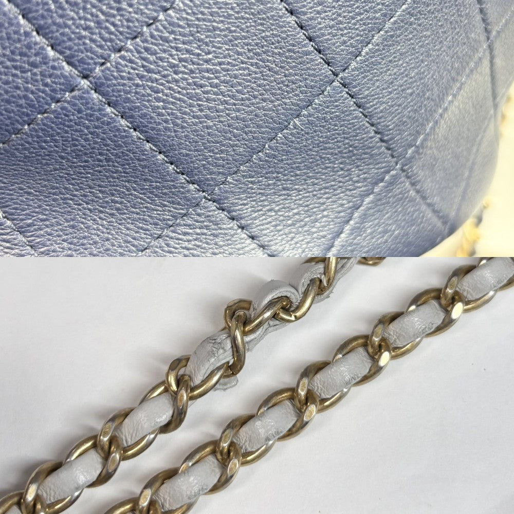 CHANEL シャネル ショルダーバッグ ココマーク マトラッセ バケットバッグ ドローストリング 2WAY レザー ネイビー 紺 ゴールド金具 レディース【中古品】