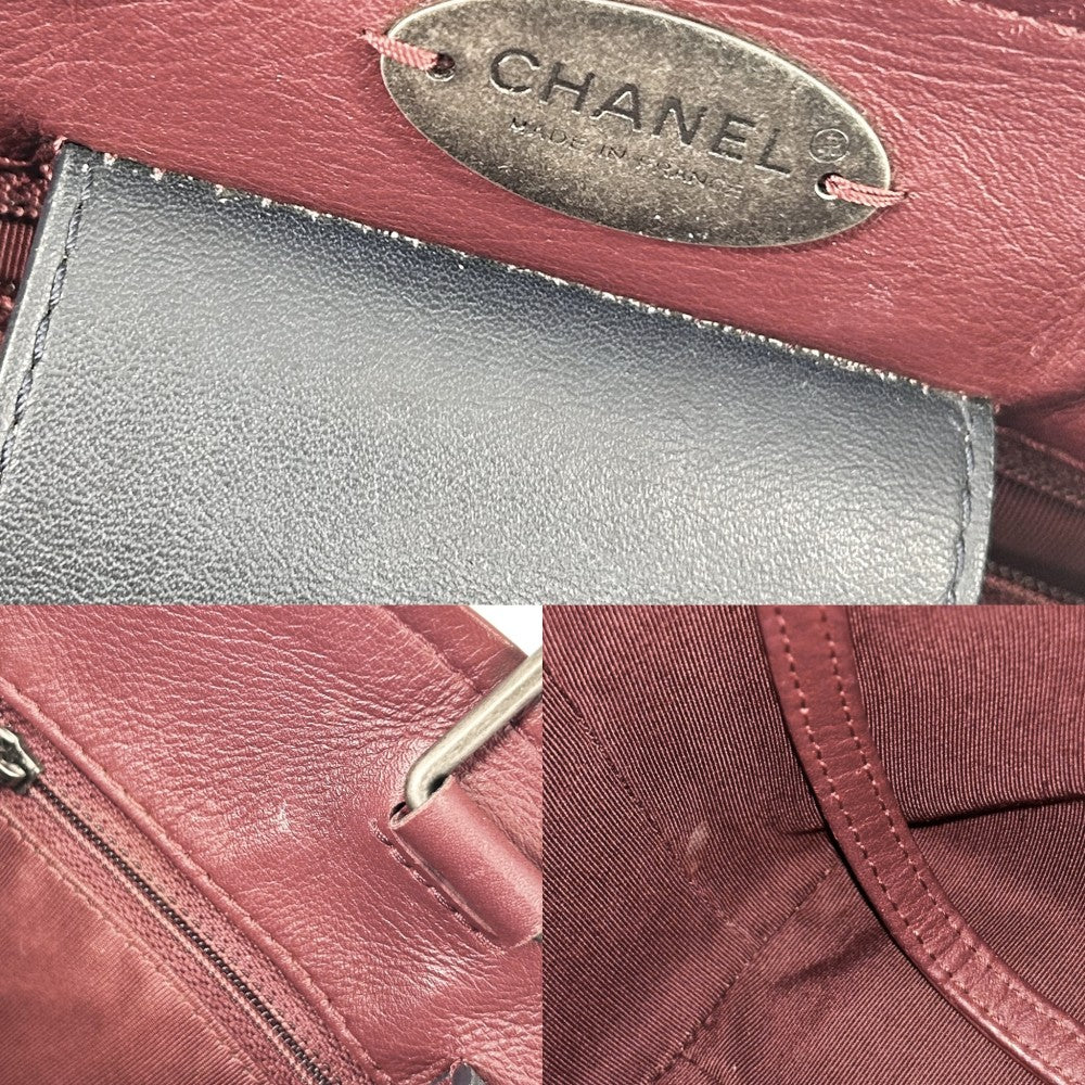 【開店SALE】 CHANEL シャネル 2WAY ココマーク ハンドバッグ ショルダーバッグ ココ かばん 鞄 レザー ネイビー 紺 ボルドー シルバー金具 レディース【中古品】