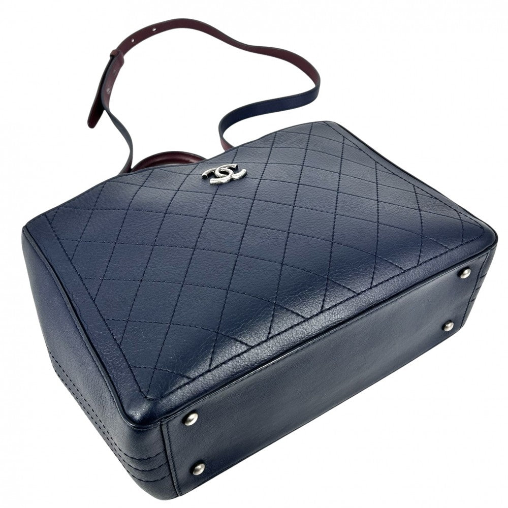 【開店SALE】 CHANEL シャネル 2WAY ココマーク ハンドバッグ ショルダーバッグ ココ かばん 鞄 レザー ネイビー 紺 ボルドー シルバー金具 レディース【中古品】