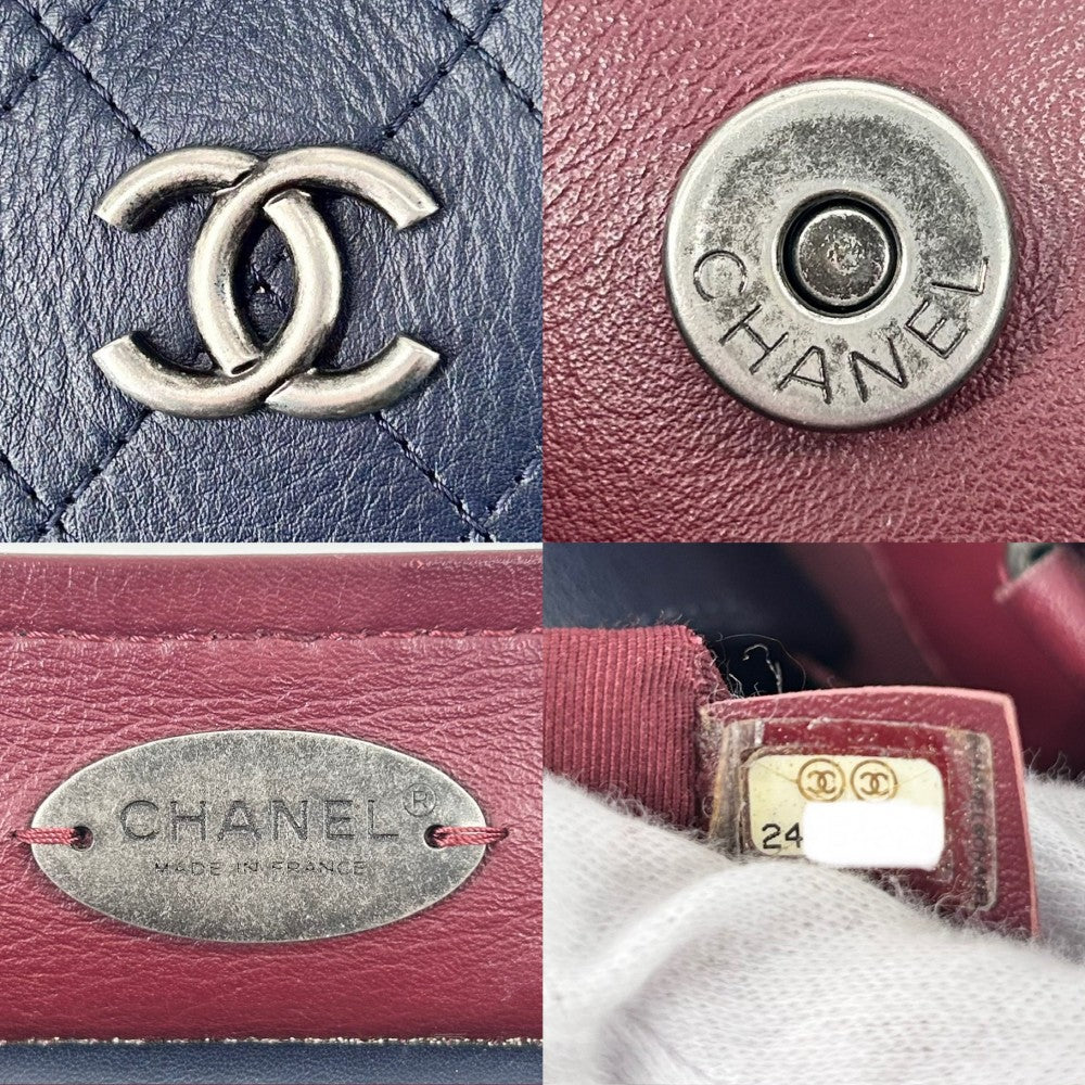 【開店SALE】 CHANEL シャネル 2WAY ココマーク ハンドバッグ ショルダーバッグ ココ かばん 鞄 レザー ネイビー 紺 ボルドー シルバー金具 レディース【中古品】