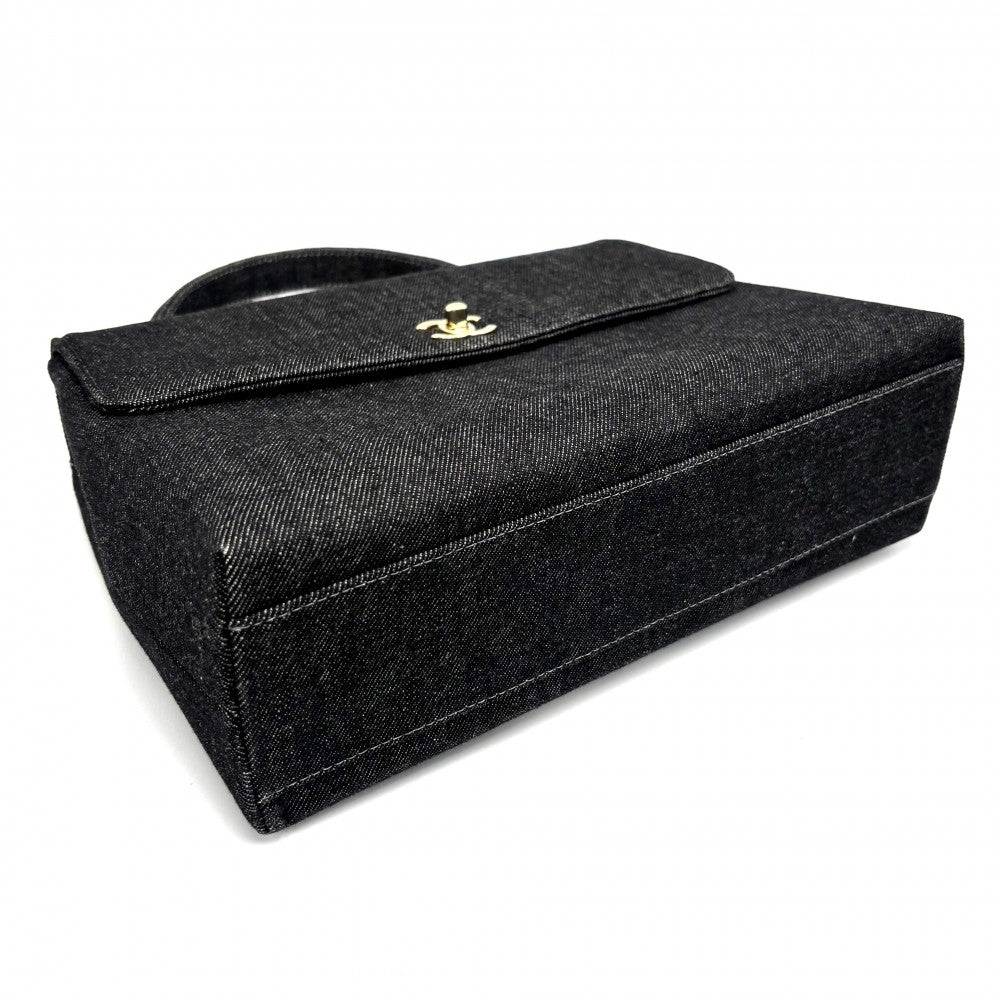 【開店SALE】 CHANEL シャネル ハンドバッグ トップハンドル ココマーク ターンロック 鞄 かばん デニム ブラック 黒 ゴールド金具 レディース【中古品】