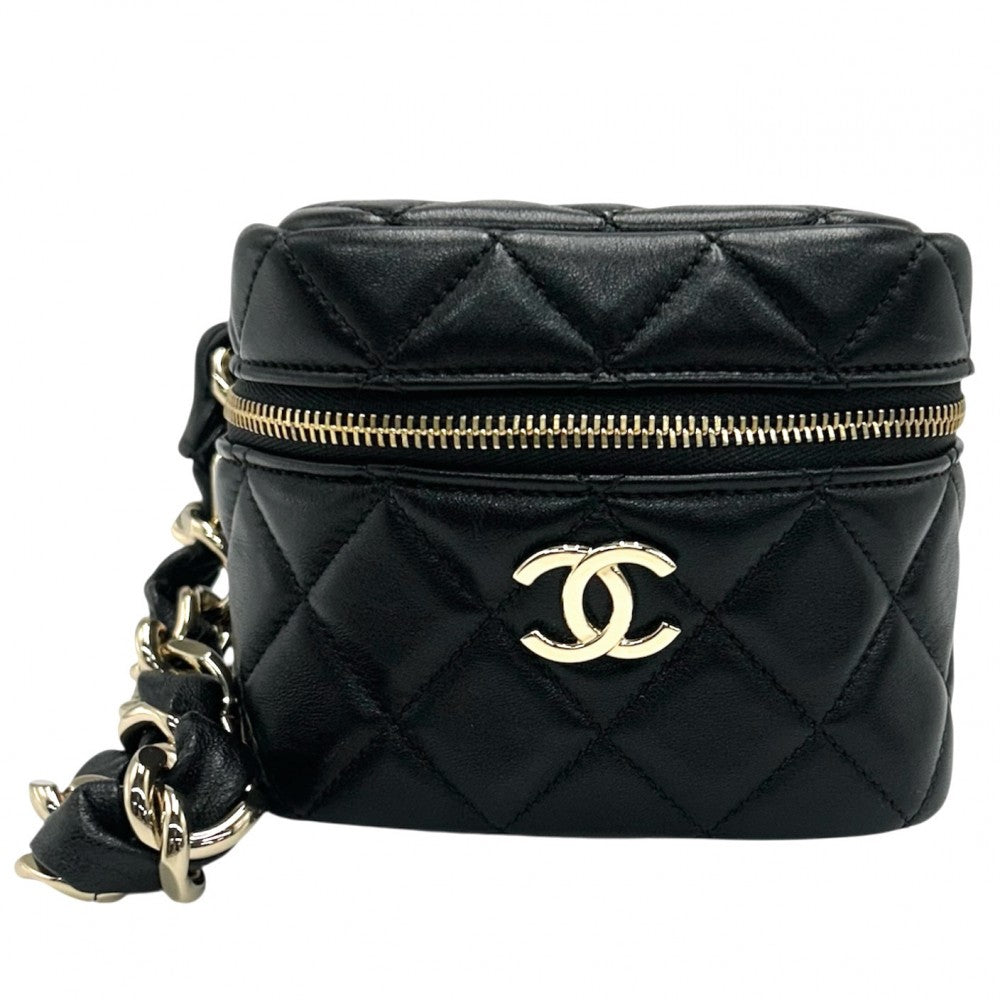 【開店SALE】 CHANEL シャネル ハンドバッグ マトラッセ ココマーク チェーンポーチ ラムスキン ブラック 黒 ゴールド金具 レディース【中古品】