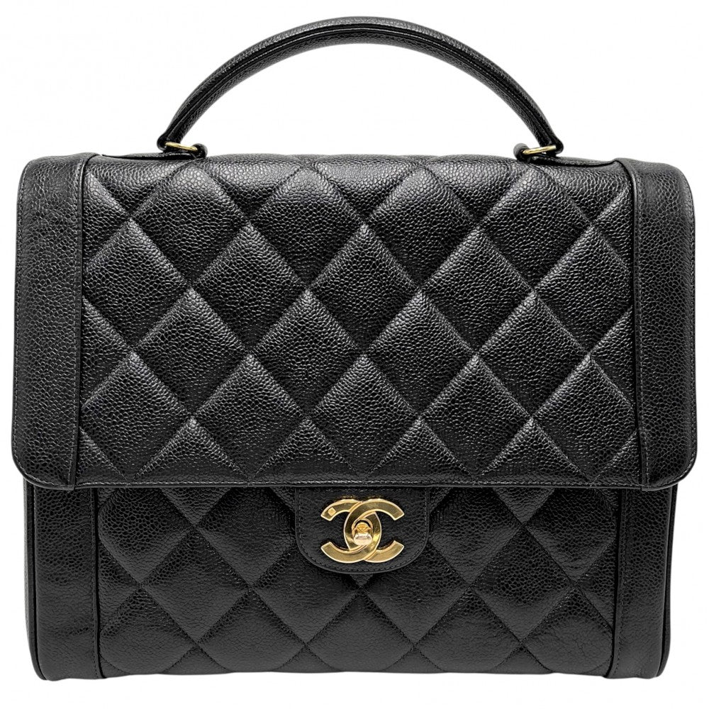 【開店SALE】 CHANEL シャネル ハンドバッグ マトラッセ ココマーク トップハンドル キャビアスキン ブラック 黒 ゴールド金具 レディース【中古品】