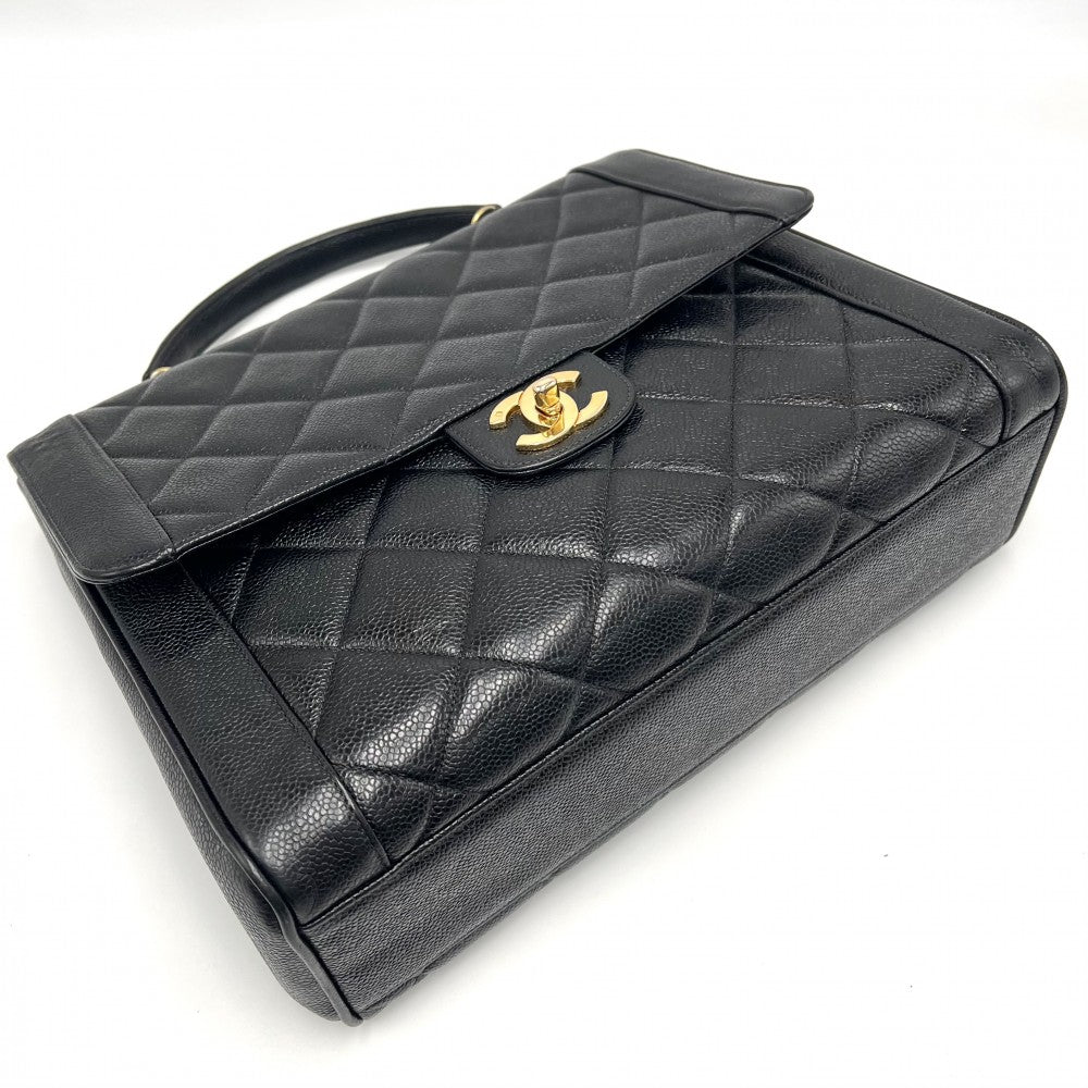 CHANEL シャネル ハンドバッグ マトラッセ ココマーク トップハンドル キャビアスキン ブラック 黒 ゴールド金具 レディース【中古品】