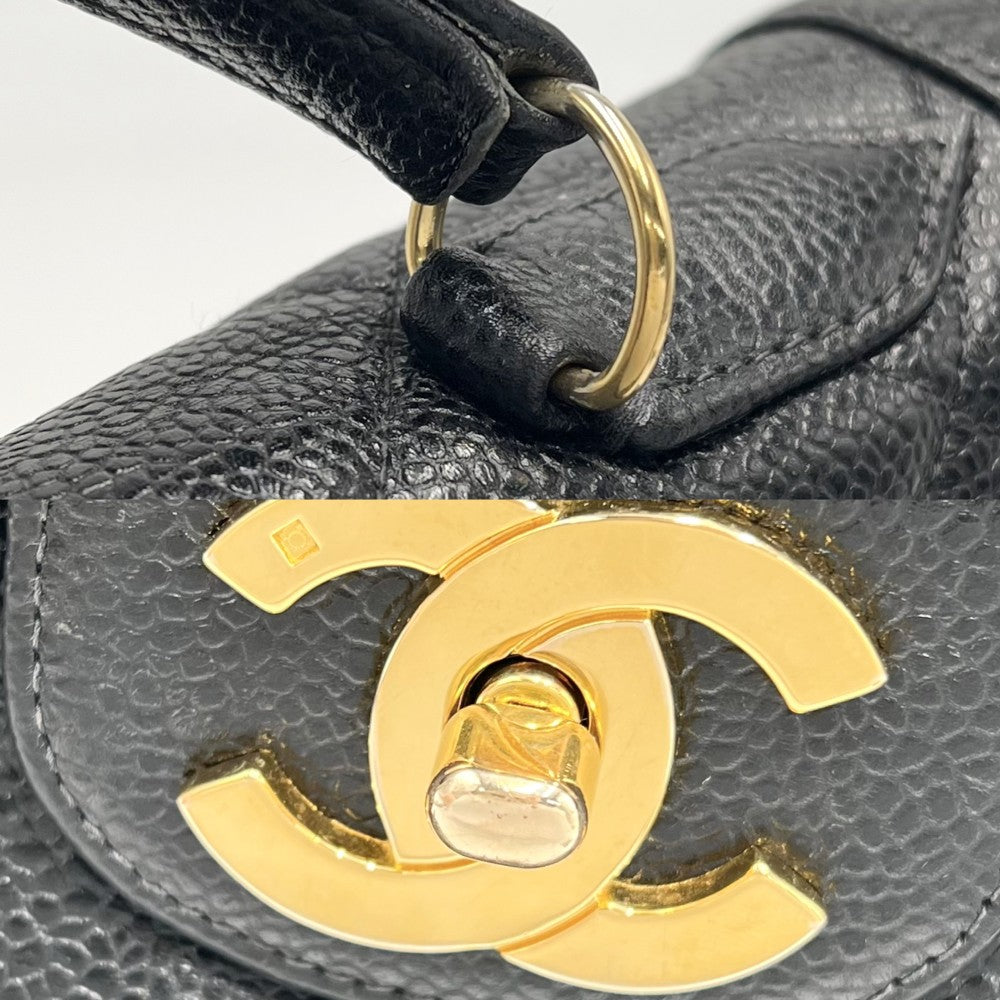 CHANEL シャネル ハンドバッグ マトラッセ ココマーク トップハンドル キャビアスキン ブラック 黒 ゴールド金具 レディース【中古品】