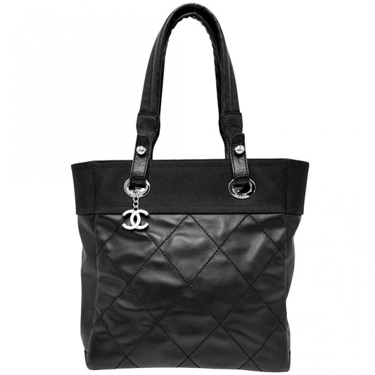 CHANEL シャネル ハンドバッグ パリビアリッツ トートPM トートバッグ ココマーク PVCコーティングキャンバス レザー ブラック 黒 シルバー金具 レディース【中古品】