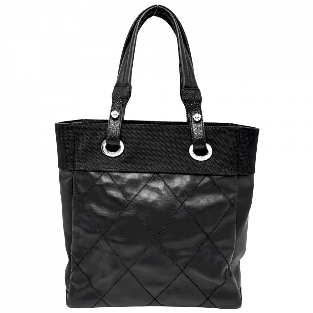CHANEL シャネル ハンドバッグ パリビアリッツ トートPM トートバッグ ココマーク PVCコーティングキャンバス レザー ブラック 黒 シルバー金具 レディース【中古品】