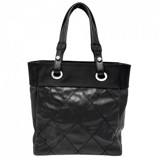 CHANEL シャネル ハンドバッグ パリビアリッツ トートPM トートバッグ ココマーク PVCコーティングキャンバス レザー ブラック 黒 シルバー金具 レディース【中古品】