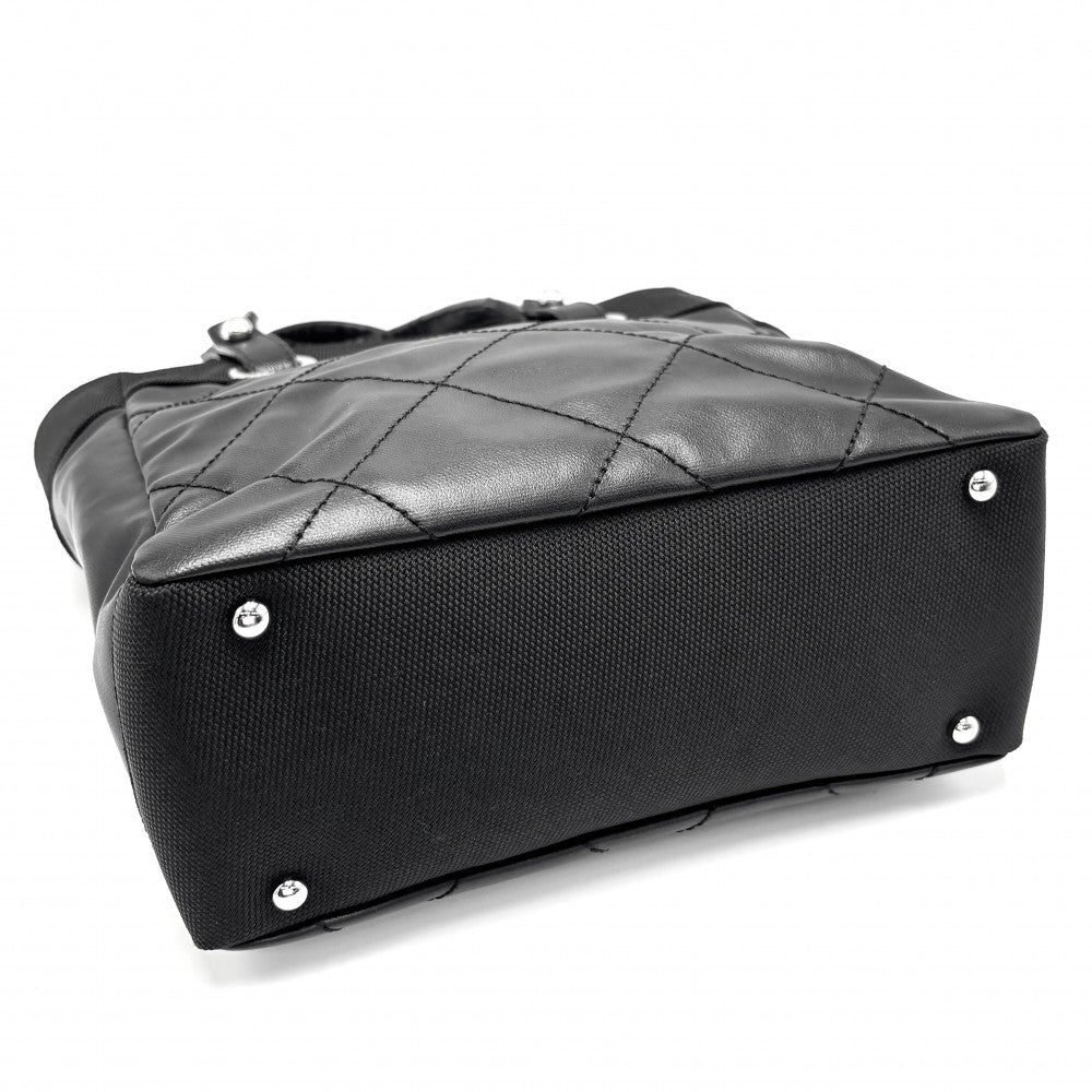 CHANEL シャネル ハンドバッグ パリビアリッツ トートPM トートバッグ ココマーク PVCコーティングキャンバス レザー ブラック 黒 シルバー金具 レディース【中古品】