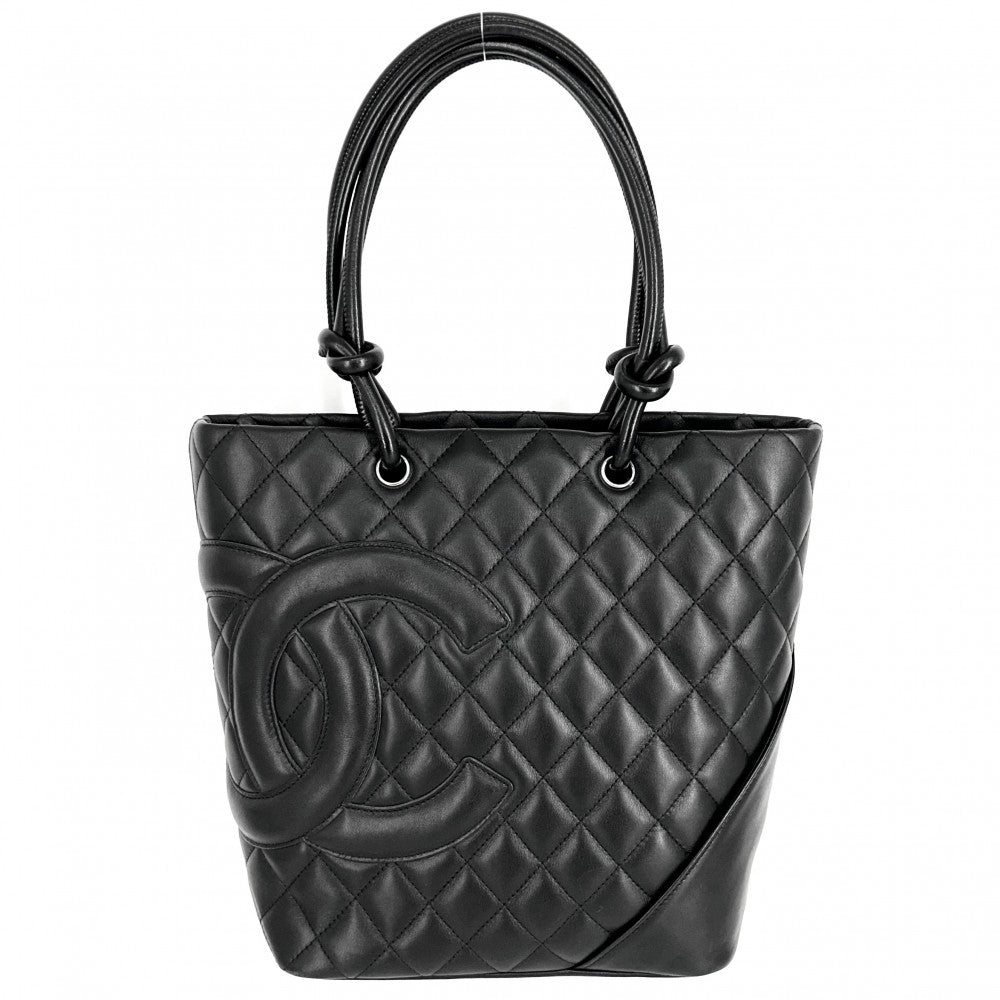 CHANEL シャネル トートバッグ カンボンライン ハンドバッグ ココマーク ラムスキン ブラック 黒 ピンク シルバー金具 レディース【中古品】