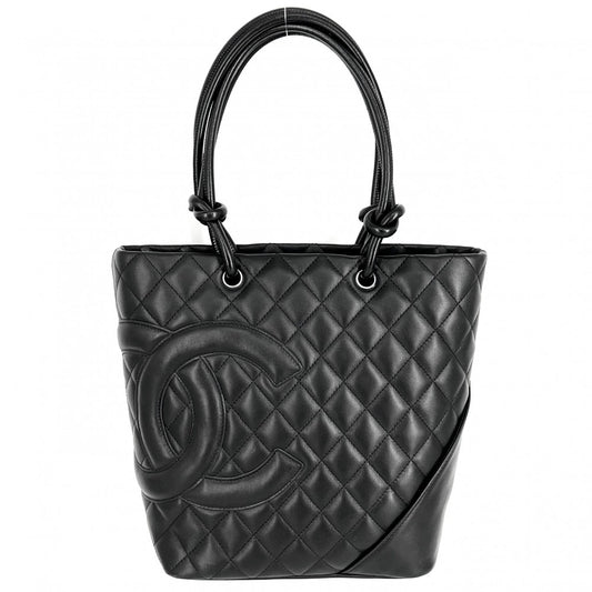 CHANEL シャネル トートバッグ カンボンライン ハンドバッグ ココマーク ラムスキン ブラック 黒 ピンク シルバー金具 レディース【中古品】