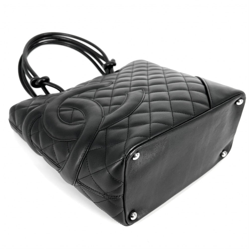CHANEL シャネル トートバッグ カンボンライン ハンドバッグ ココマーク ラムスキン ブラック 黒 ピンク シルバー金具 レディース【中古品】