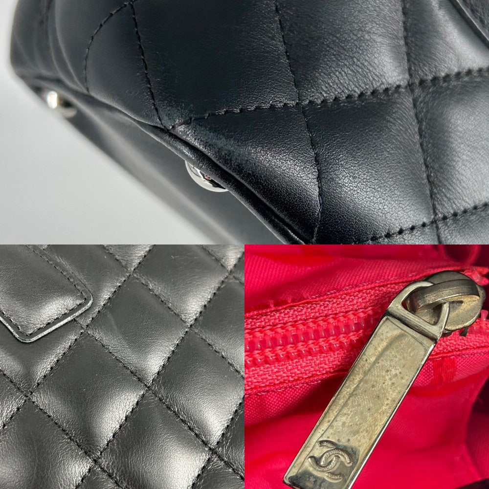 CHANEL シャネル トートバッグ カンボンライン ハンドバッグ ココマーク ラムスキン ブラック 黒 ピンク シルバー金具 レディース【中古品】