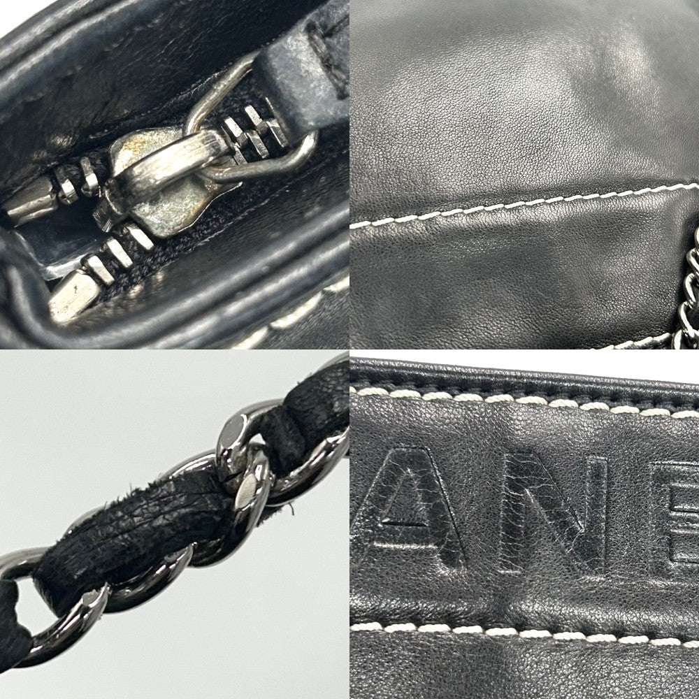 CHANEL シャネル ハンドバッグ ロゴ アクセサリーポーチ ミニバッグ チェーンショルダー ヴィンテージ レザー ブラック 黒 シルバー金具 レディース【中古品】