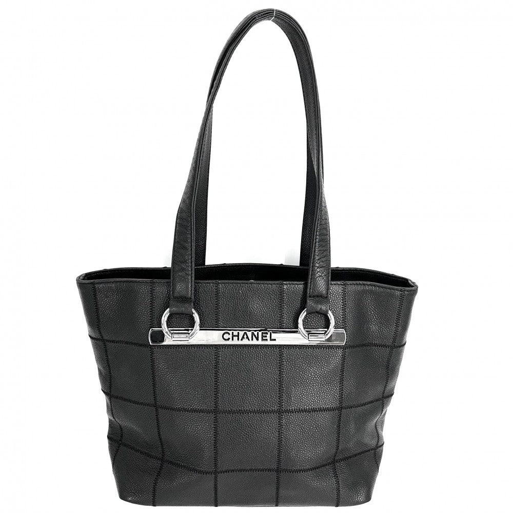 CHANEL シャネル ハンドバッグ チョコバー トートバッグ レザー ブラック 黒 シルバー金具 レディース【中古品】