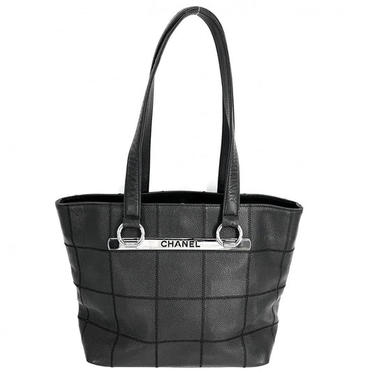 CHANEL シャネル ハンドバッグ チョコバー トートバッグ レザー ブラック 黒 シルバー金具 レディース【中古品】