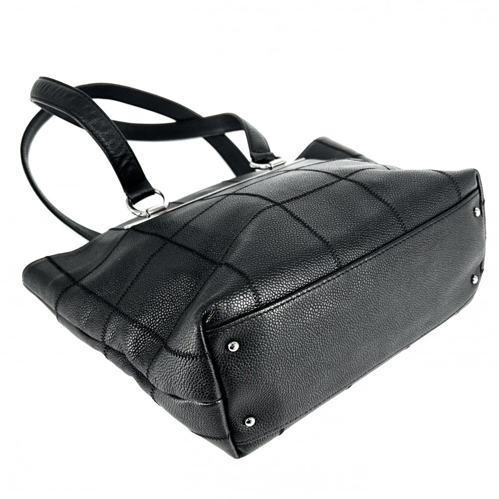 CHANEL シャネル ハンドバッグ チョコバー トートバッグ レザー ブラック 黒 シルバー金具 レディース【中古品】