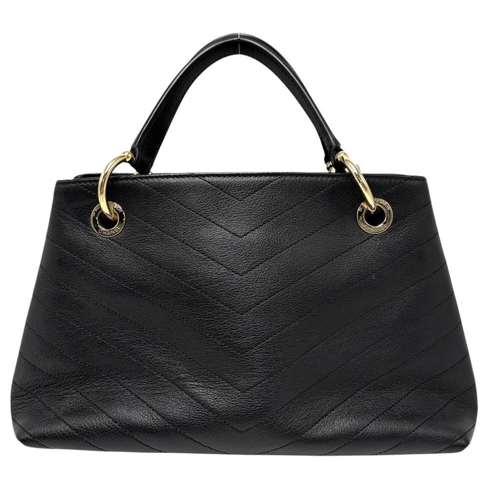 【開店SALE】 CHANEL シャネル 2WAY シェブロン Vステッチ チェーンショルダーバッグ ハンドバッグ ココマーク レザー ブラック 黒 ゴールド金具 レディース【中古品】