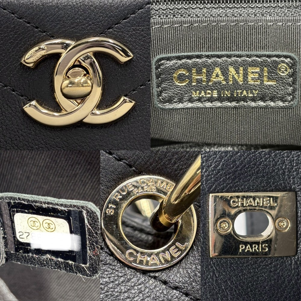 【開店SALE】 CHANEL シャネル 2WAY シェブロン Vステッチ チェーンショルダーバッグ ハンドバッグ ココマーク レザー ブラック 黒 ゴールド金具 レディース【中古品】