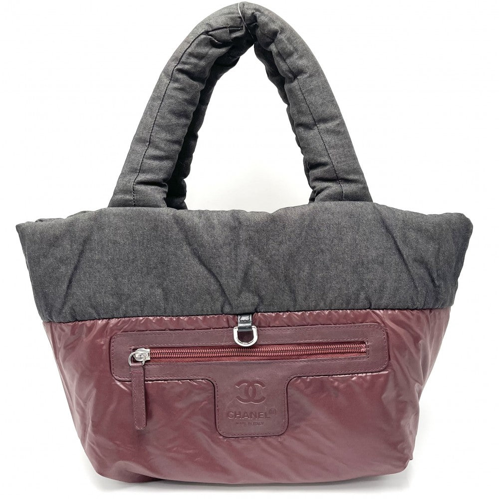 CHANEL シャネル ハンドバッグ コココクーンPM リバーシブル トートバッグ ココマーク Coco Cocoon マトラッセ キャンバス ナイロン グレー ボルドー シルバー金具 レディース【中古品】