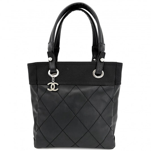 【開店SALE】 CHANEL シャネル ハンドバッグ パリビアリッツ トートPM トートバッグ ココマーク PVCコーティングキャンバス レザー ブラック 黒 シルバー金具 レディース【中古品】