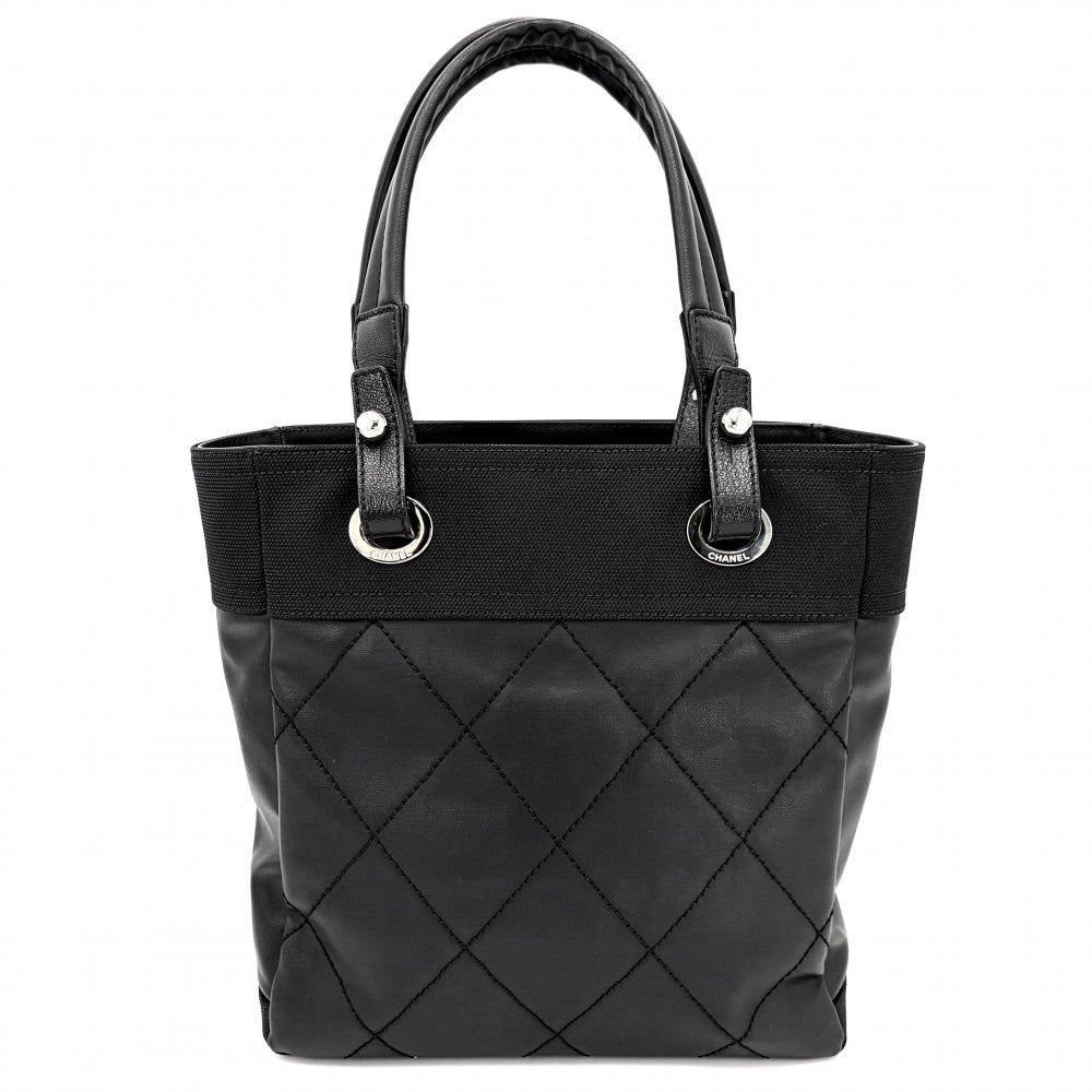 CHANEL シャネル ハンドバッグ パリビアリッツ トートPM トートバッグ ココマーク PVCコーティングキャンバス レザー ブラック 黒 シルバー金具 レディース【中古品】