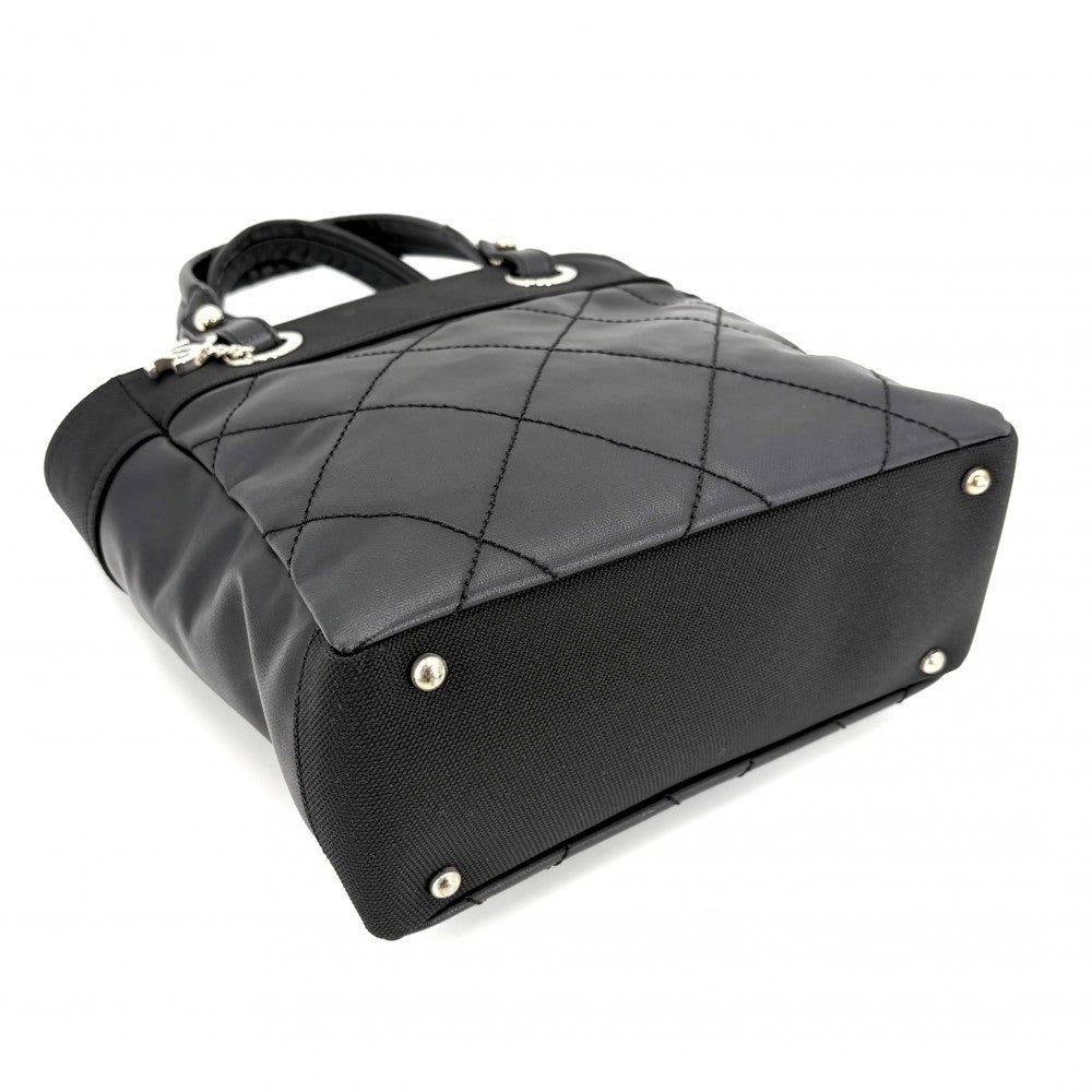 CHANEL シャネル ハンドバッグ パリビアリッツ トートPM トートバッグ ココマーク PVCコーティングキャンバス レザー ブラック 黒 シルバー金具 レディース【中古品】