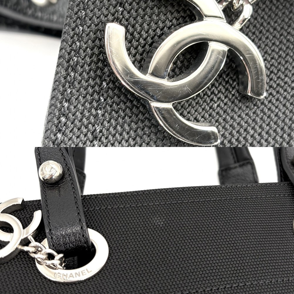 CHANEL シャネル ハンドバッグ パリビアリッツ トートPM トートバッグ ココマーク PVCコーティングキャンバス レザー ブラック 黒 シルバー金具 レディース【中古品】