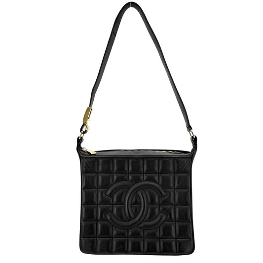 【開店SALE】 CHANEL シャネル ショルダーバッグ チョコバー ココマーク ラムスキン ブラック 黒 ゴールド金具 レディース【中古品】