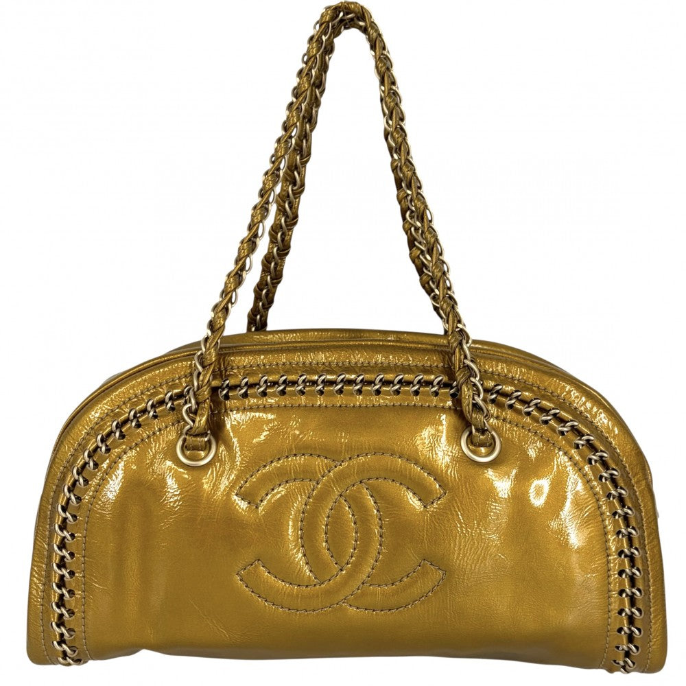 【開店SALE】 CHANEL シャネル ハンドバッグ ラグジュアリーライン ボストンバッグ ココマーク チェーンショルダー 鞄 かばん A31405 エナメル ゴールド ゴールド金具 レディース【中古品】
