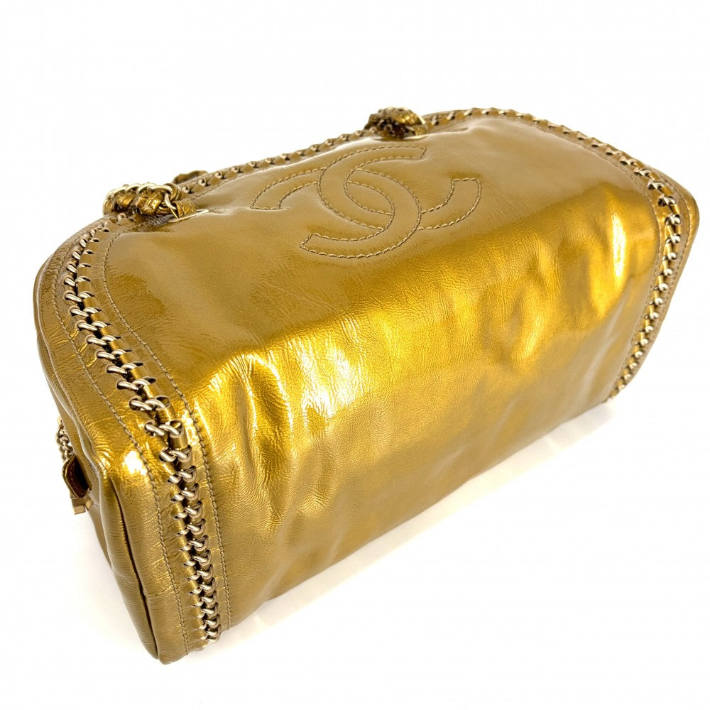 【開店SALE】 CHANEL シャネル ハンドバッグ ラグジュアリーライン ボストンバッグ ココマーク チェーンショルダー 鞄 かばん A31405 エナメル ゴールド ゴールド金具 レディース【中古品】