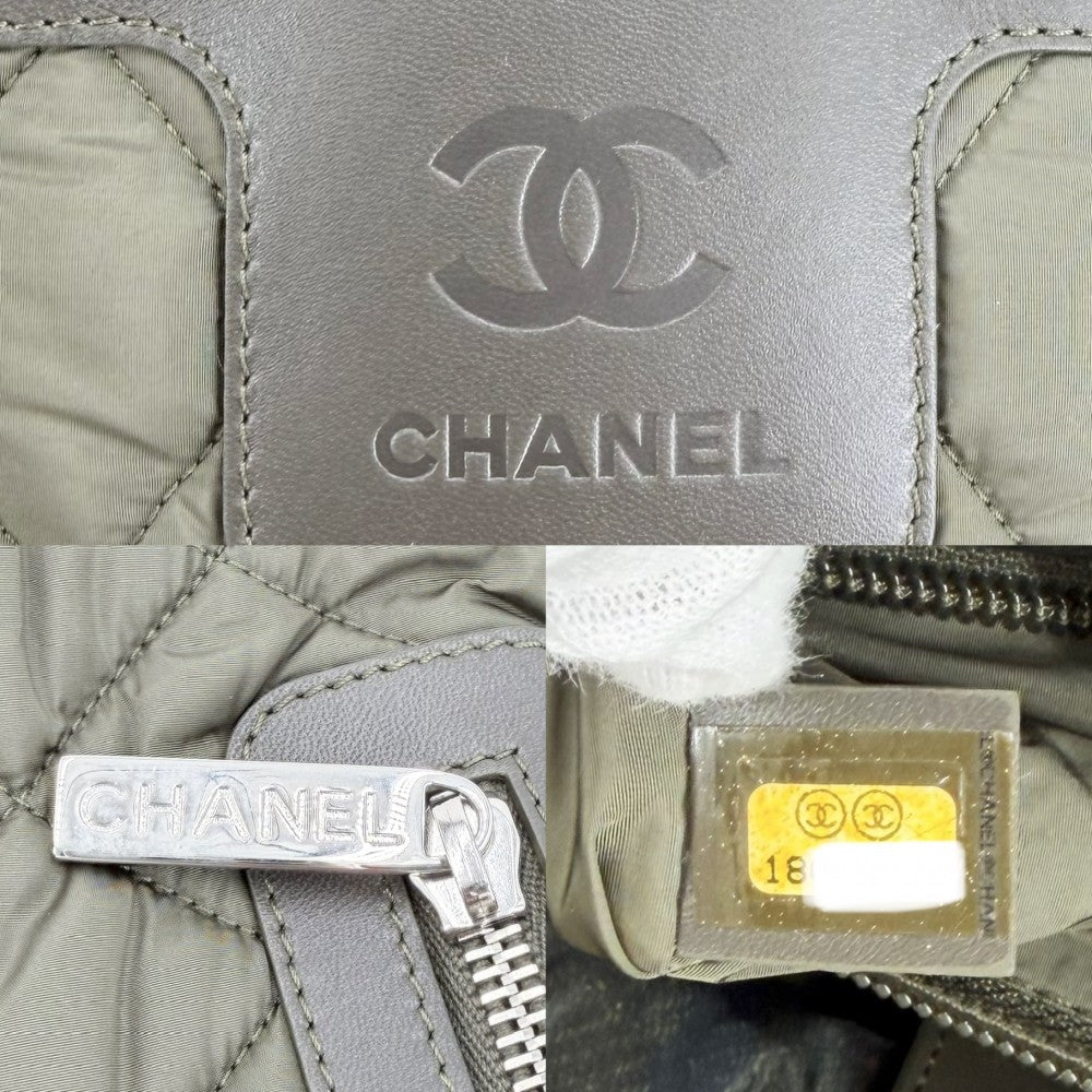 CHANEL シャネル ハンドバッグ コココクーン リバーシブル トートバッグ ココマーク Coco Cocoon チェック マトラッセ レザー ナイロン カーキ グリーン 緑 シルバー金具 レディース【中古品】