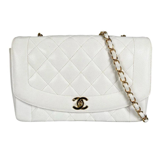 CHANEL シャネル ショルダーバッグ ダイアナ25 チェーンショルダー 3番台 ココマーク ホワイト 白 レディース【中古品】