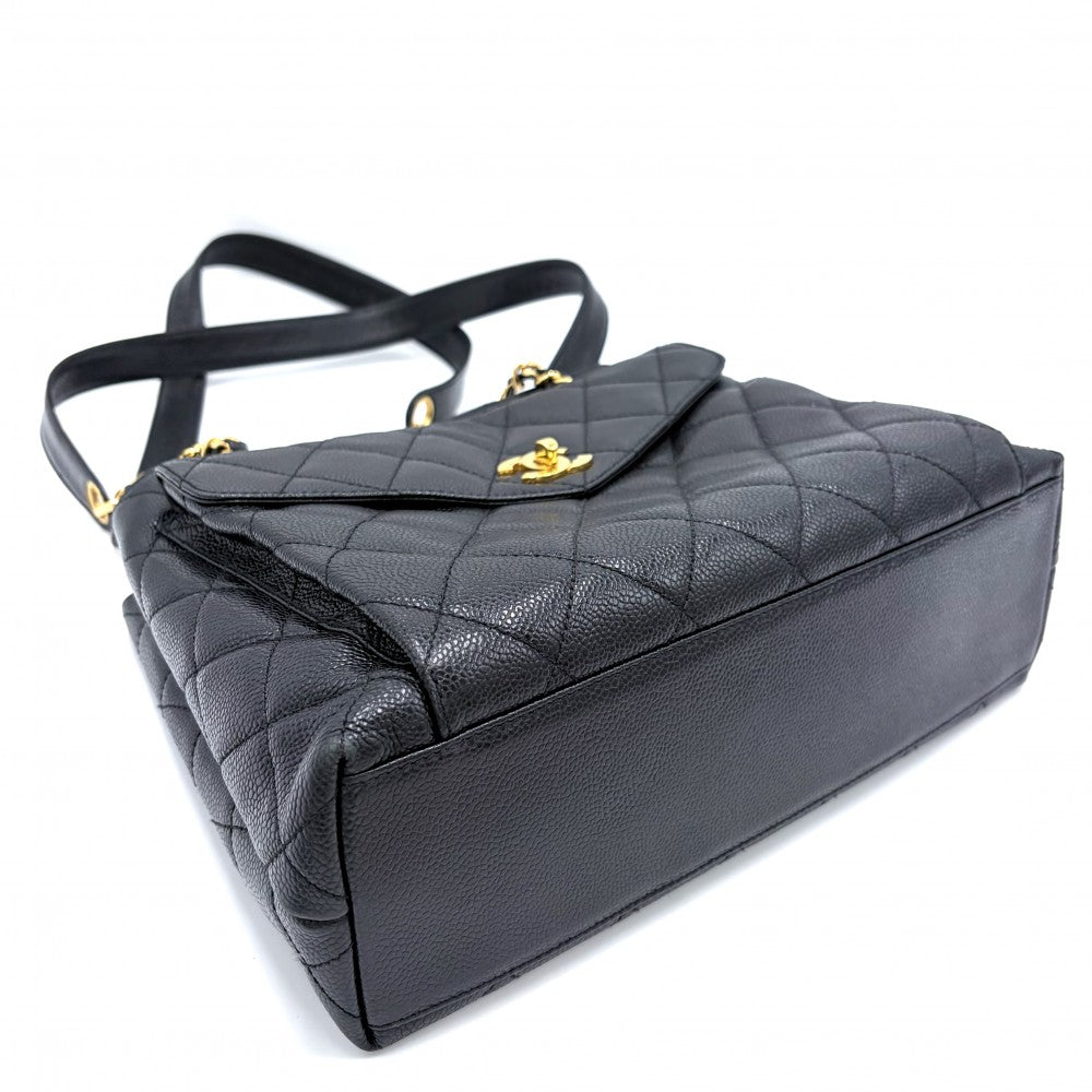 CHANEL シャネル ショルダーバッグ ココマーク マトラッセ フルフラップ A06323 キャビアスキン ブラック 黒 ゴールド金具 レディース【中古品】