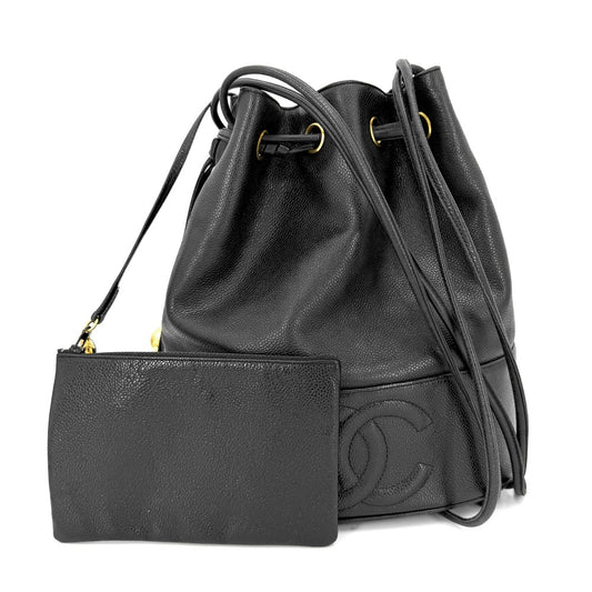 CHANEL シャネル ハンドバッグ ココマーク 巾着バッグ ココチャーム キャビアスキン ブラック 黒 ゴールド金具 レディース【中古品】