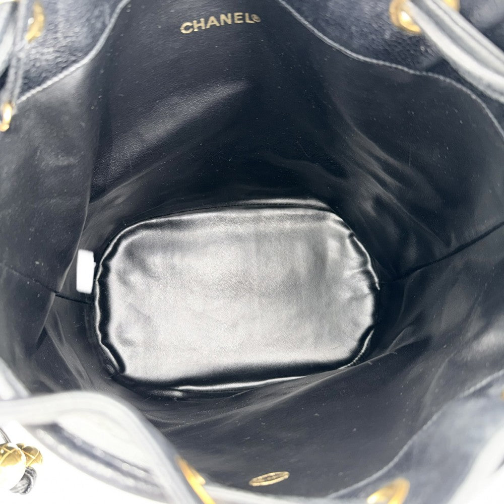 CHANEL シャネル ハンドバッグ ココマーク 巾着バッグ ココチャーム キャビアスキン ブラック 黒 ゴールド金具 レディース【中古品】