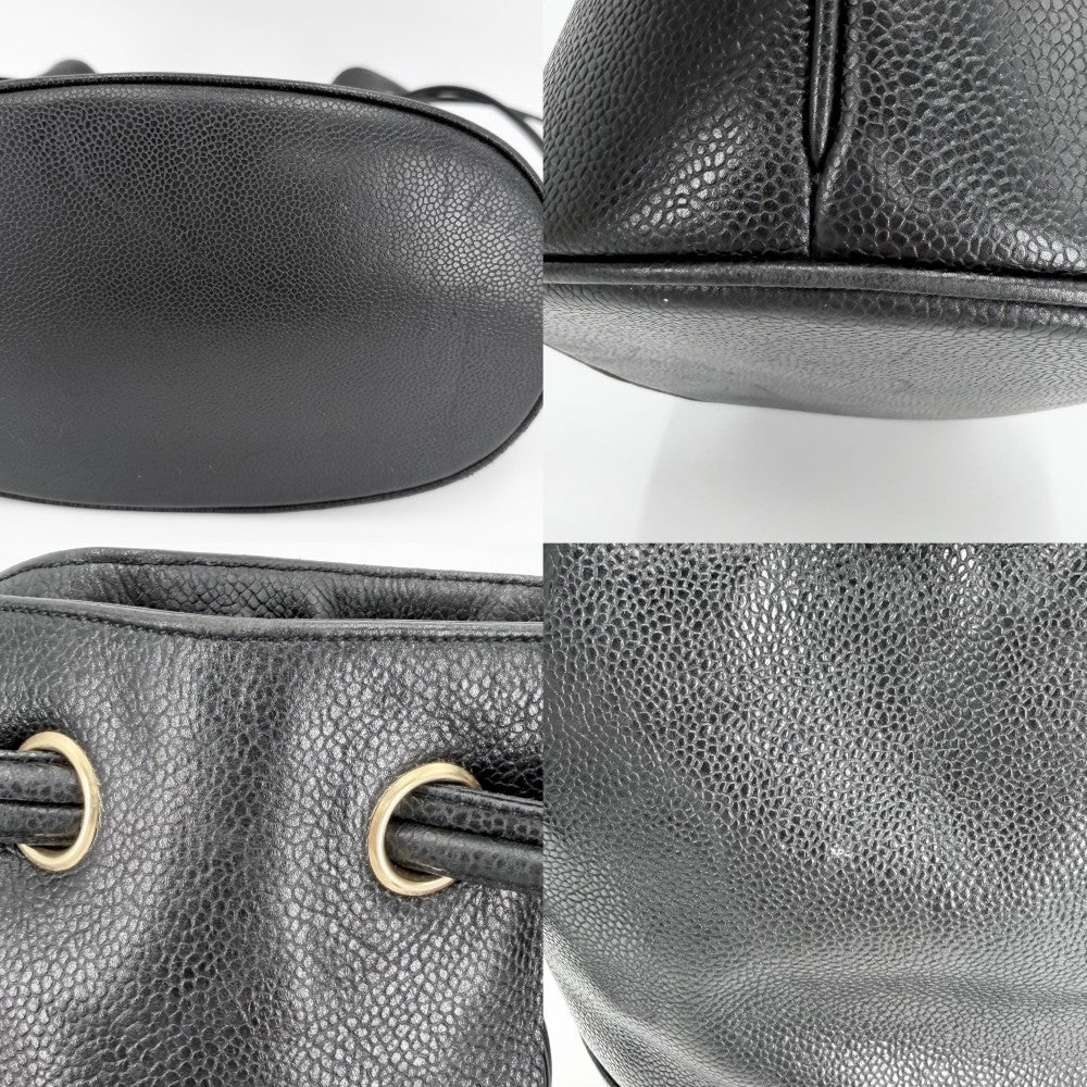 CHANEL シャネル ハンドバッグ ココマーク 巾着バッグ ココチャーム キャビアスキン ブラック 黒 ゴールド金具 レディース【中古品】