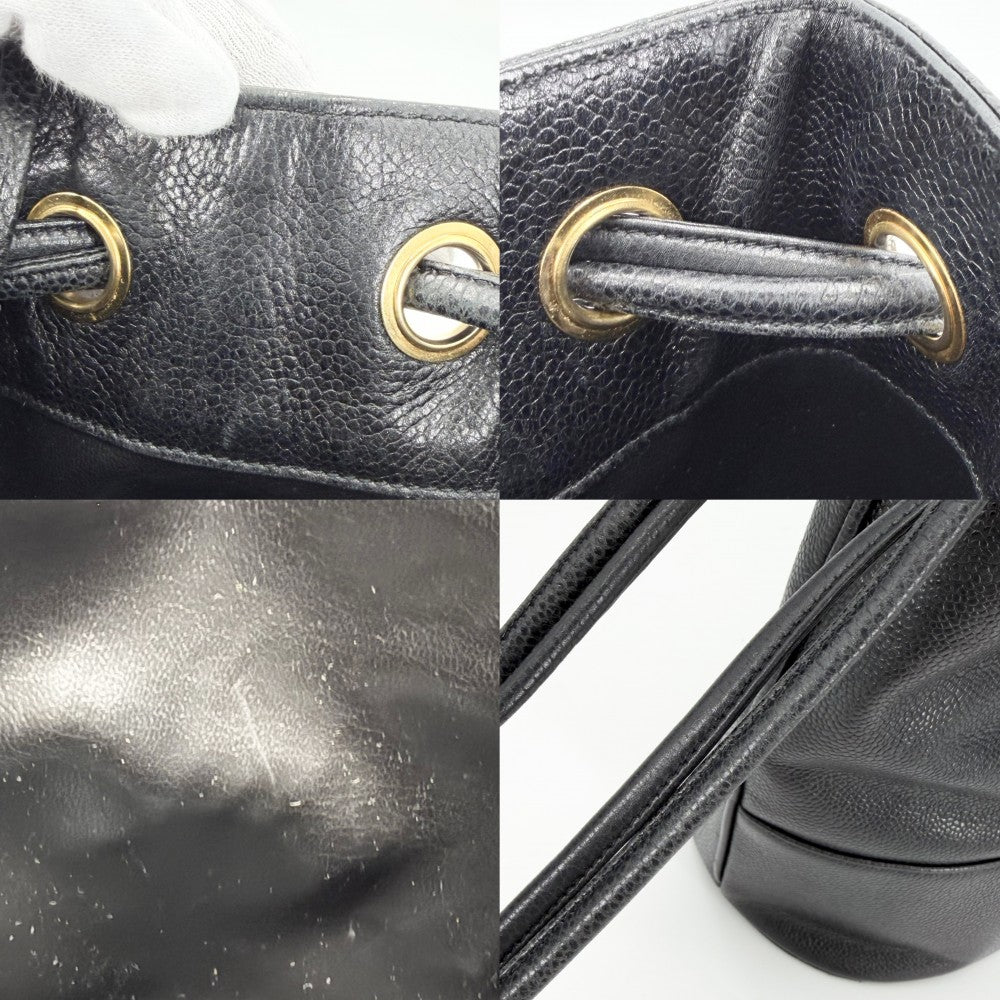 CHANEL シャネル ハンドバッグ ココマーク 巾着バッグ ココチャーム キャビアスキン ブラック 黒 ゴールド金具 レディース【中古品】