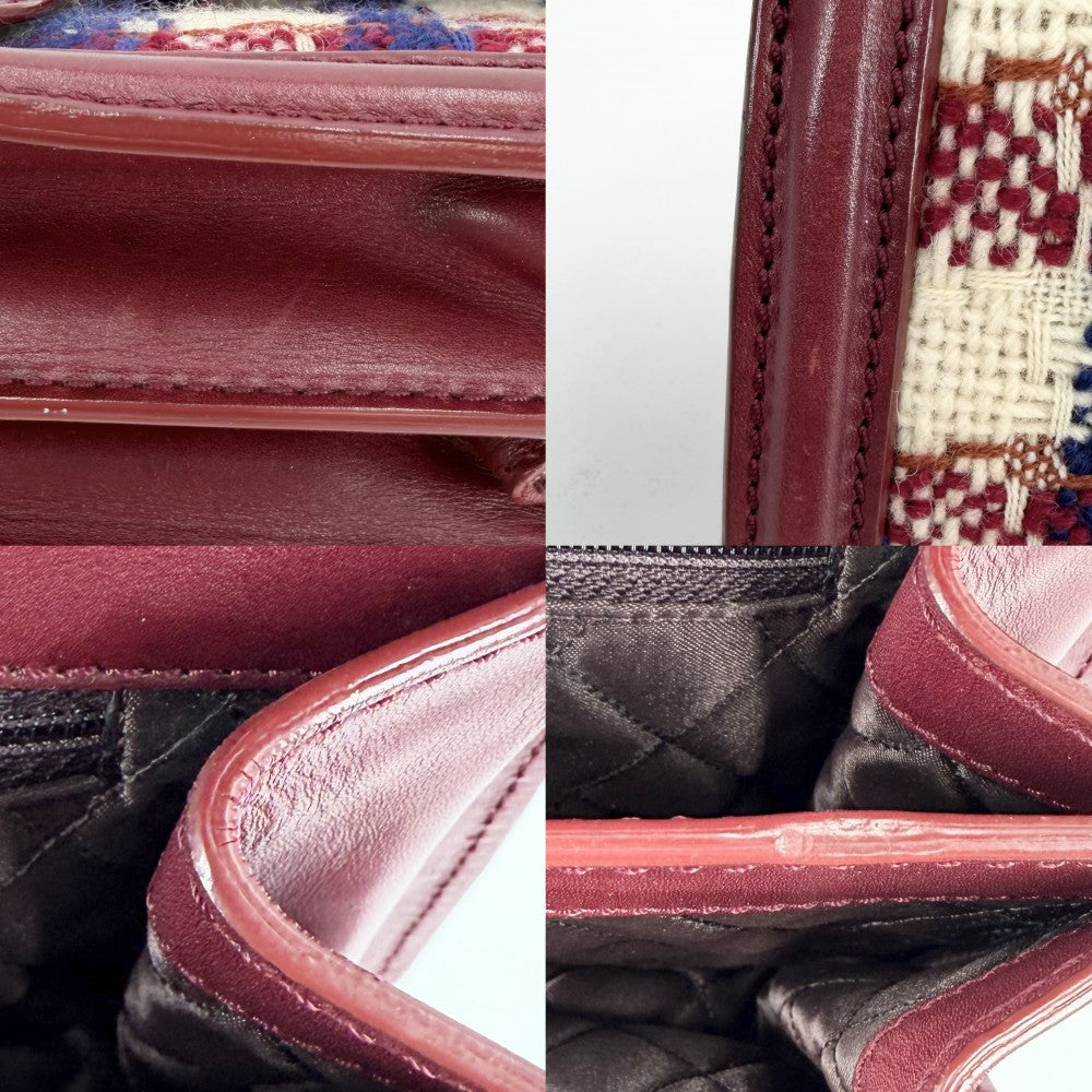 CHANEL シャネル ショルダーバッグ ココマーク チェック ハンドバッグ ツイード レザー レッド 赤 シルバー金具 レディース【中古品】