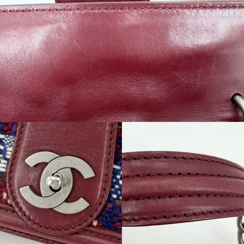 CHANEL シャネル ショルダーバッグ ココマーク チェック ハンドバッグ ツイード レザー レッド 赤 シルバー金具 レディース【中古品】