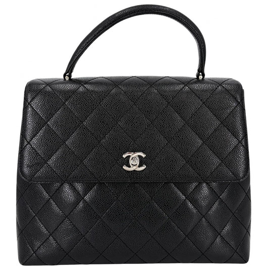 CHANEL シャネル ハンドバッグ マトラッセ ココマーク ターンロック トップハンドル A12397 キャビアスキン ブラック 黒 シルバー金具 レディース【中古品】