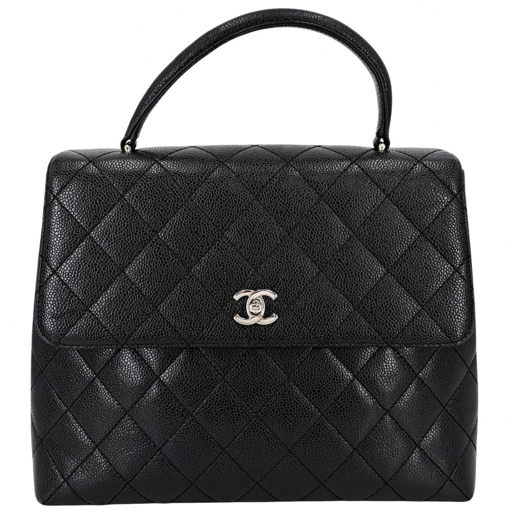 CHANEL シャネル ハンドバッグ マトラッセ ココマーク ターンロック トップハンドル A12397 キャビアスキン ブラック 黒 シルバー金具 レディース【中古品】